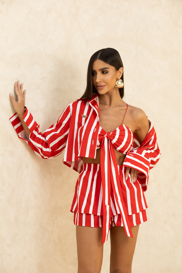 Camisa Listrada Vermelha Feminina Manga Longa — Stripe Shirt — Náurea Collection