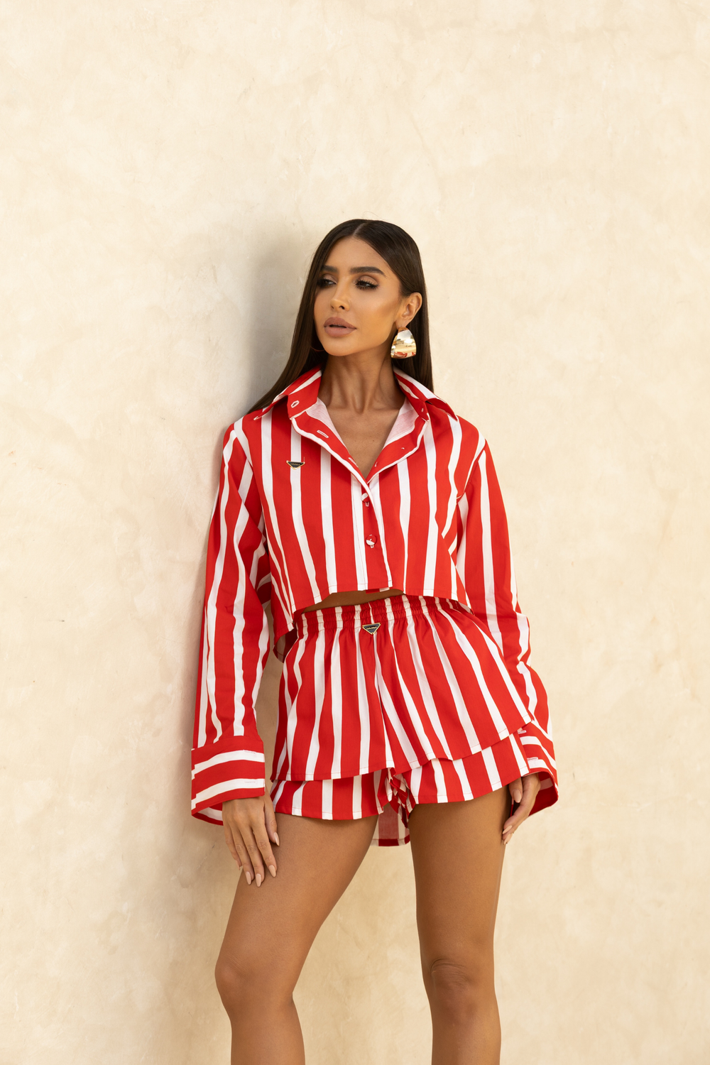 Camisa Feminina Listrada Vermelha Manga Longa – Stripe Shirt