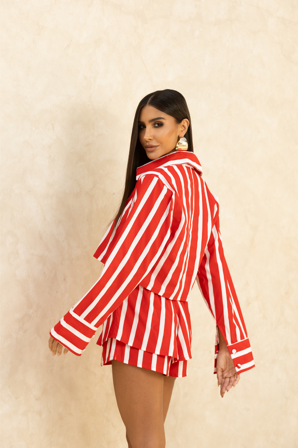Camisa Listrada Vermelha Feminina Manga Longa — Stripe Shirt — Náurea Collection
