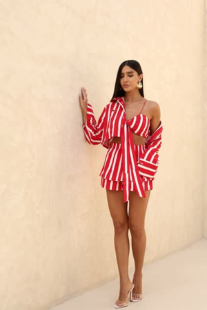 Camisa Listrada Vermelha Feminina Manga Longa — Stripe Shirt — Náurea Collection