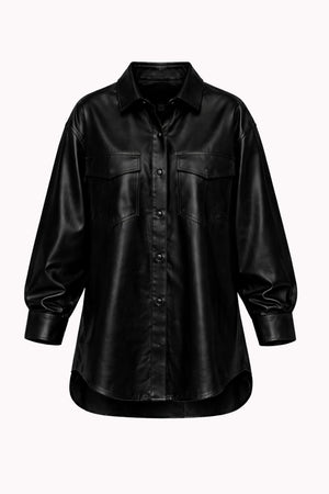 Camisa de couro feminina preta oversized — Modern Leather Shirt Náurea