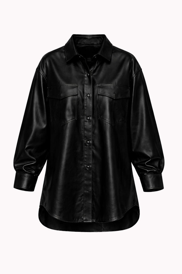 Camisa de couro feminina preta oversized — Modern Leather Shirt Náurea