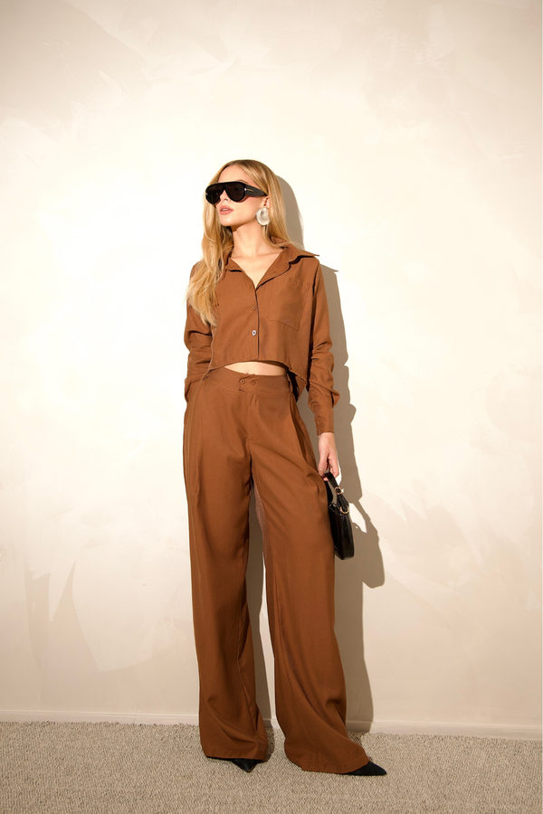 Conjunto Feminino Camisa Cropped e Calça Wide Leg — Riviera — Náurea Collection