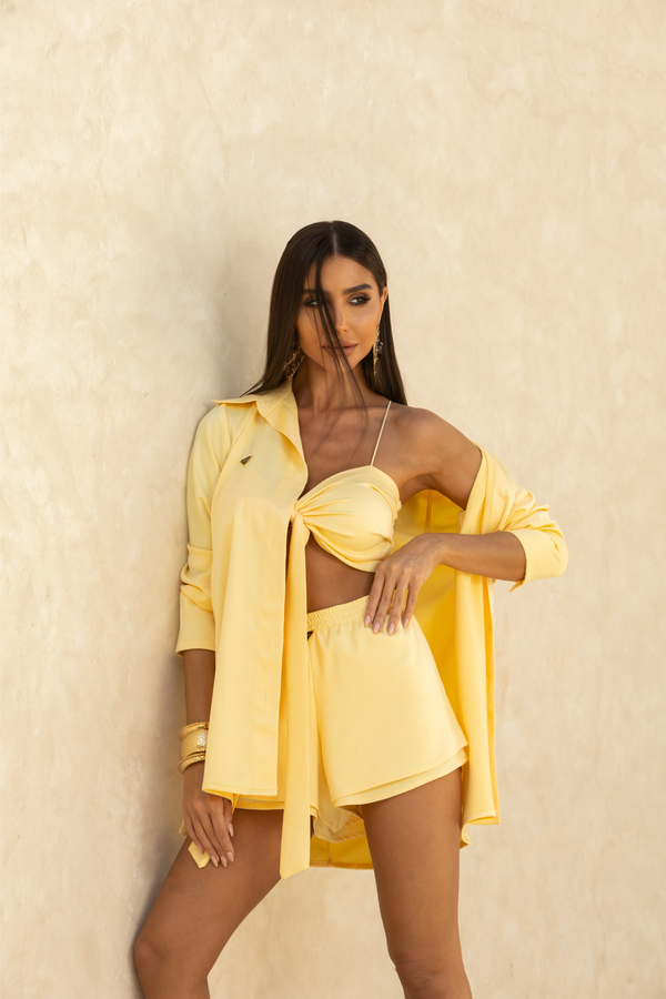 Camisa Feminina Amarela Manga Longa Elegante — Sunny Set — Náurea Collection