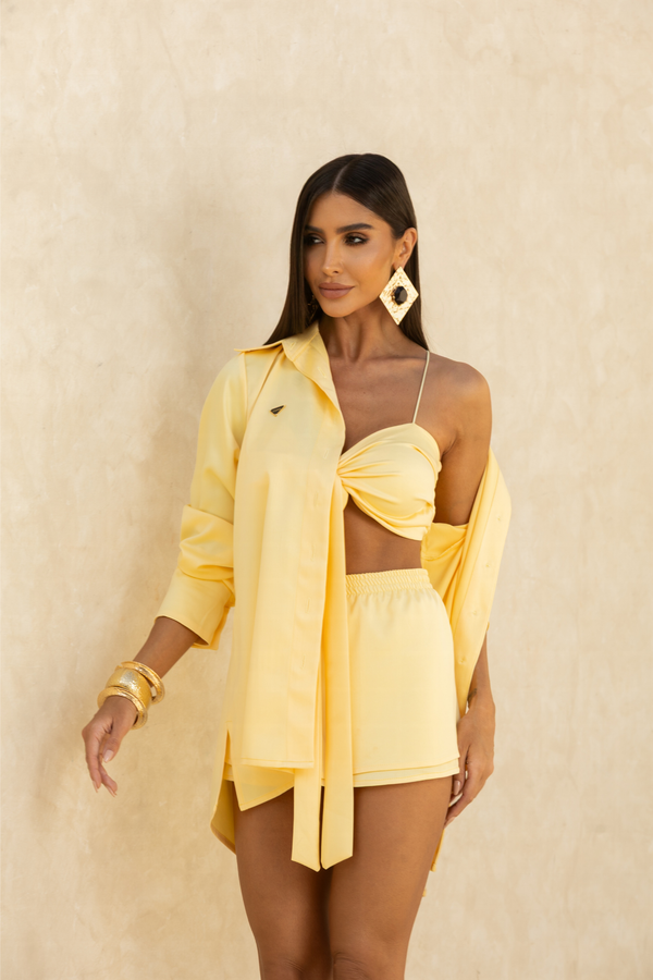 Camisa Feminina Amarela Manga Longa Elegante — Sunny Set — Náurea Collection