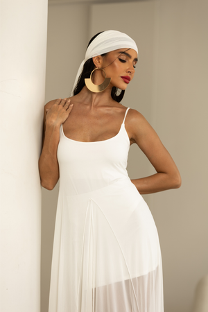Vestido Midi Branco com Tule Feminino — Ethereal Dress — Náurea Collection