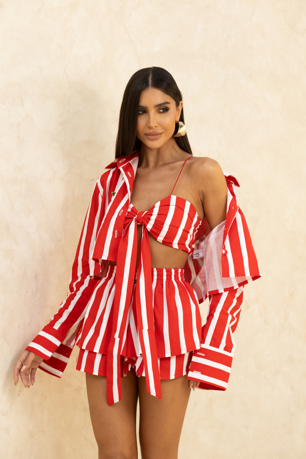 Camisa Listrada Vermelha Feminina Manga Longa — Stripe Shirt — Náurea Collection