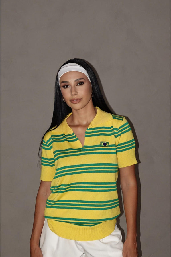 TRICÔ FEMININO POLO LISTRADO MANGA CURTA BRASIL — COPA