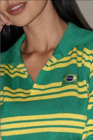 TRICÔ FEMININO POLO LISTRADO MANGA CURTA BRASIL — COPA