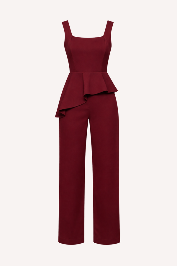 Conjunto de alfaiataria feminino peplum e calça reta marrom — Sophisticated Shape Náurea