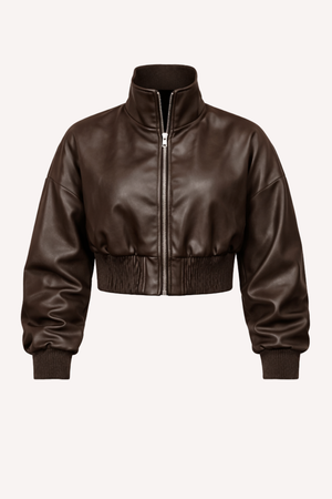 Jaqueta de Couro Feminina Curta Estilo Bomber — Urban Street — Náurea Collection