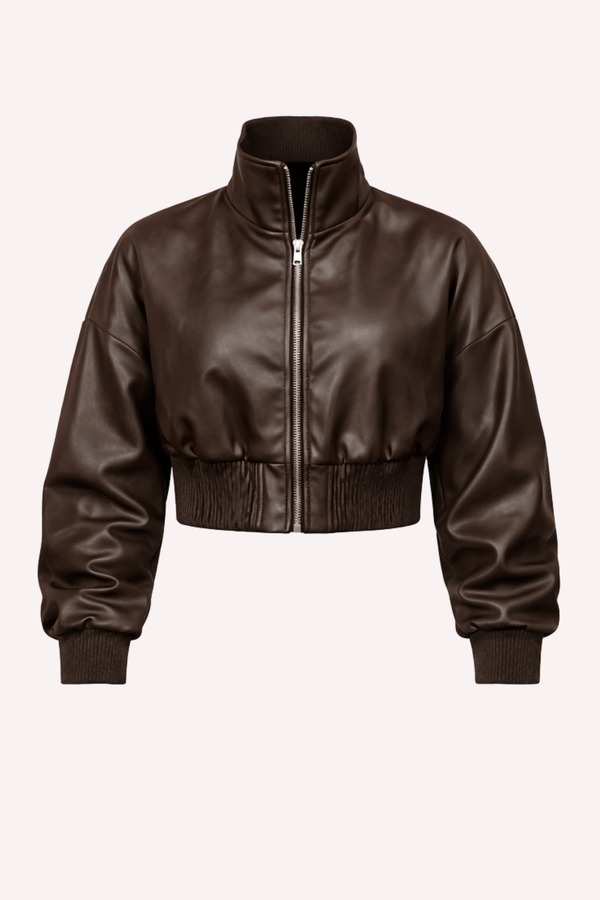 Jaqueta de Couro Feminina Curta Estilo Bomber — Urban Street — Náurea Collection