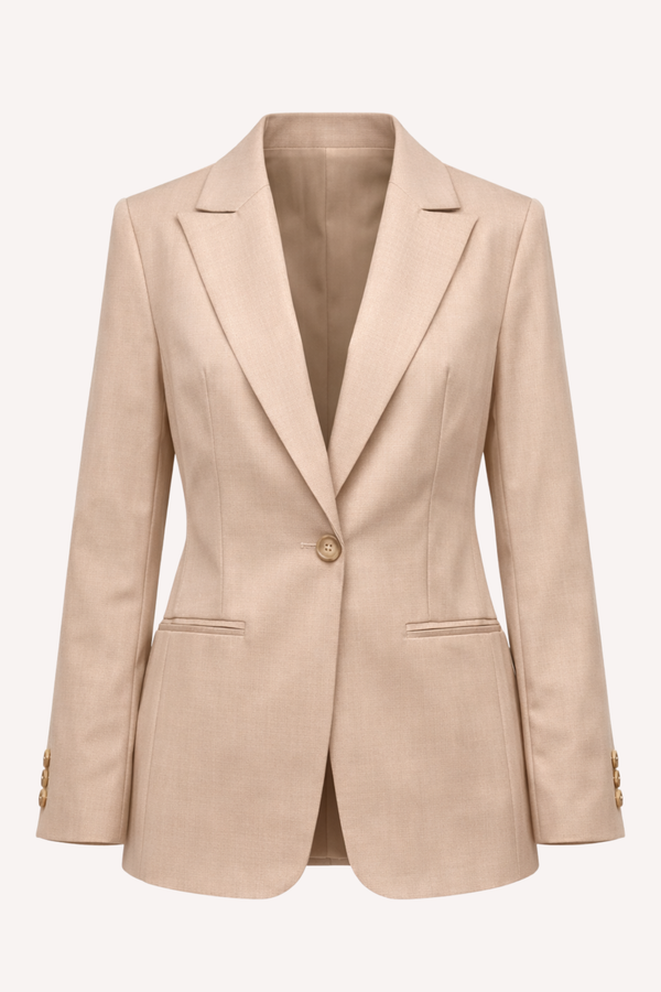 Blazer de alfaiataria feminino bege nude estruturado — Timeless Elegance Náurea