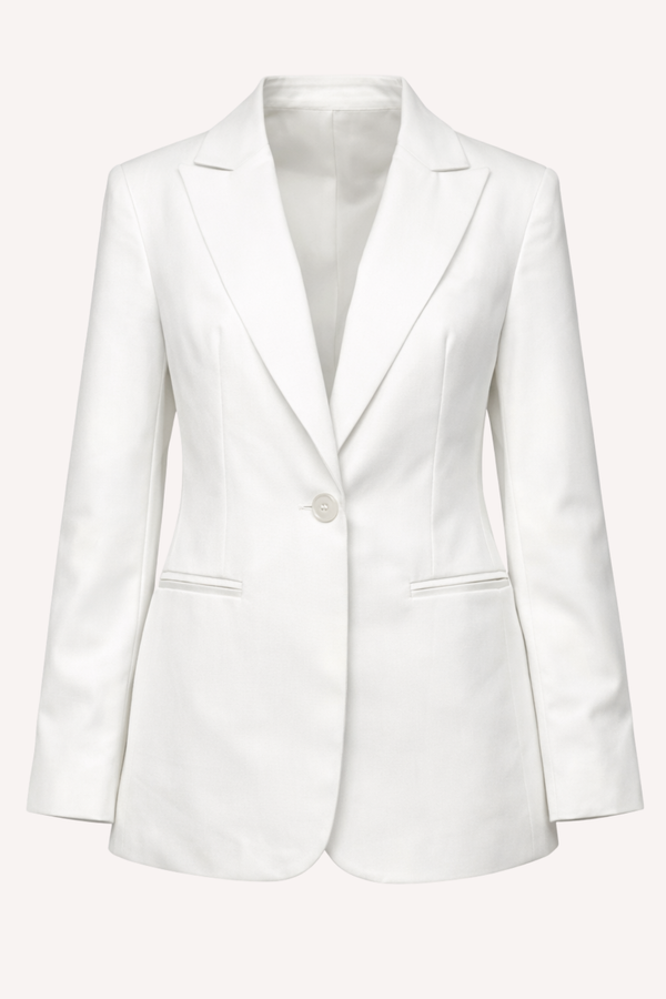 Blazer de alfaiataria feminino branco estruturado — Timeless Elegance Náurea