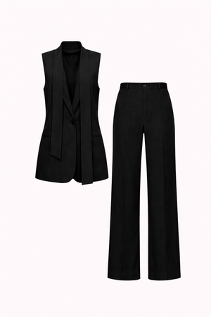Conjunto de alfaiataria feminino colete e calça reta preto — Modern Elegance Náurea