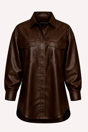 Camisa de Couro Feminina Marrom Oversized — Modern Leather Shirt — Náurea Collection