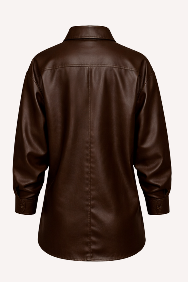 Camisa de Couro Feminina Marrom Oversized — Modern Leather Shirt — Náurea Collection