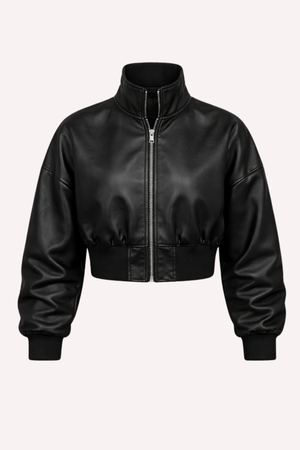Jaqueta de couro feminina curta estilo bomber marrom — Urban Street Náurea
