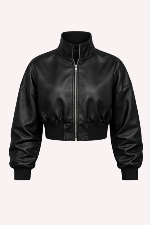 Jaqueta de couro feminina curta estilo bomber marrom — Urban Street Náurea