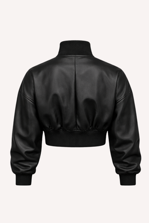 Jaqueta de couro feminina curta estilo bomber preta — Urban Street Náurea