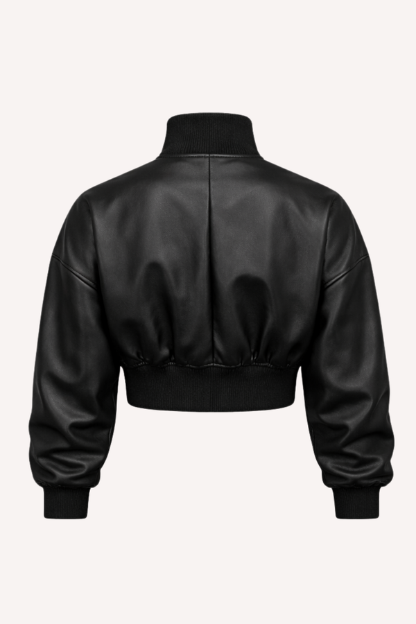Jaqueta de couro feminina curta estilo bomber preta — Urban Street Náurea