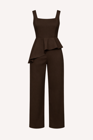 Conjunto de alfaiataria feminino peplum e calça reta marrom — Sophisticated Shape Náurea