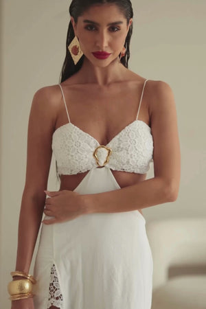 Vestido Longo Branco com Fenda Feminino — Pure Desire — Náurea Collection