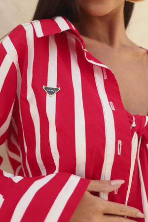 Camisa Listrada Vermelha Feminina Manga Longa — Stripe Shirt — Náurea Collection