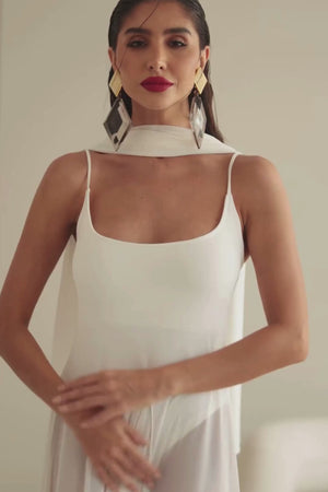Vestido Midi Branco com Tule Feminino — Ethereal Dress — Náurea Collection